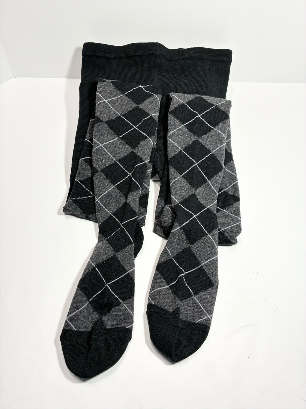 Y2K Argyle Thick Knit Tights Black Gray Size M/L